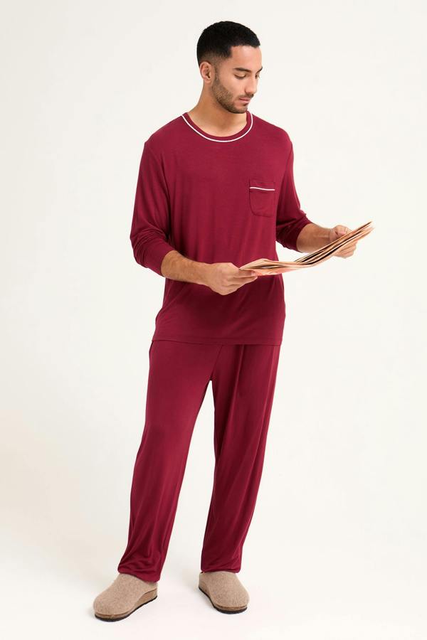 Mister You Bamboo Pyjama Set in Claret - Pajamas