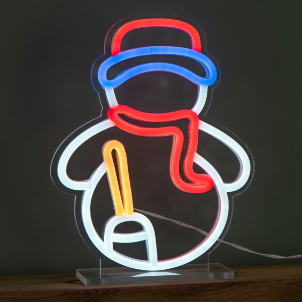 Samuel Alexander 24cm Light up Christmas Snowman Table Top Neon Sign