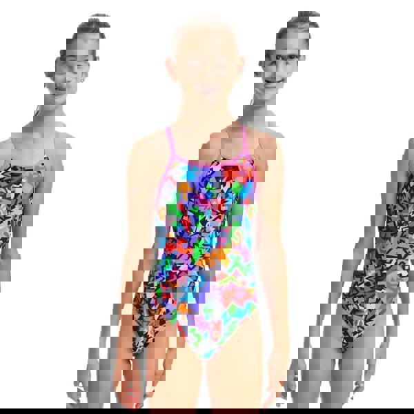 Funkita girls sharp edges diamond back multicolored abstract one-piece swimsuit