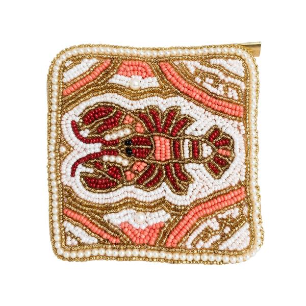 Gold Trip Lobster Beaded Coin Purse