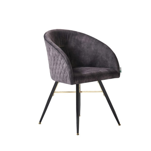 Life Interiors Single Vittorio Velvet Dining Chair with Black Metal Legs, Quilted Design Modern Accent Chair