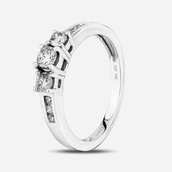 T. H. Baker 9ct White Gold 0.50ct Diamond Shouldered Trilogy Ring TH010325112136