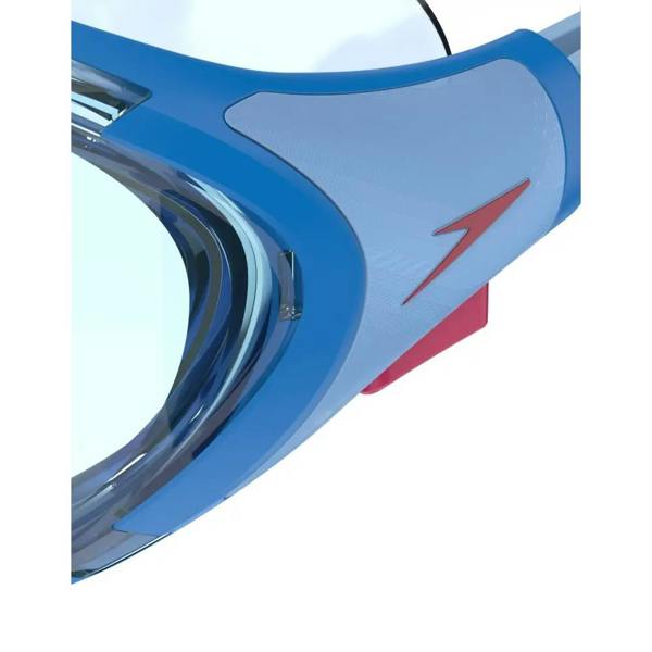 Speedo Biofuse 2.0 junior swim masks with blue frame, red white accents, clear lenses