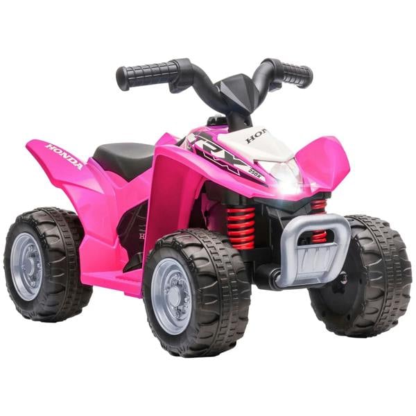 Pink kids Honda electric quad bike with front LED light and knobby tires