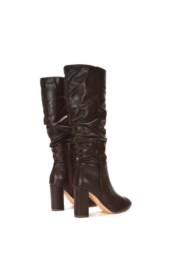 XY LONDON Ruched Zip-up Block Heeled Knee Calf Boots