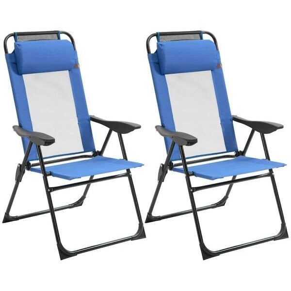 Bobobiy Folding Garden Chairs Set of 2, 5-Position Recliner Camping Chair with High Back, Portable Outdoor Dining Chairs with Headrests, Blue