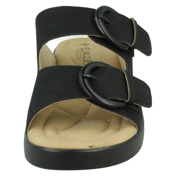 Eaze Ladies Eaze Low Wedge Mule Sandal with Twin Buckle Strap F12077