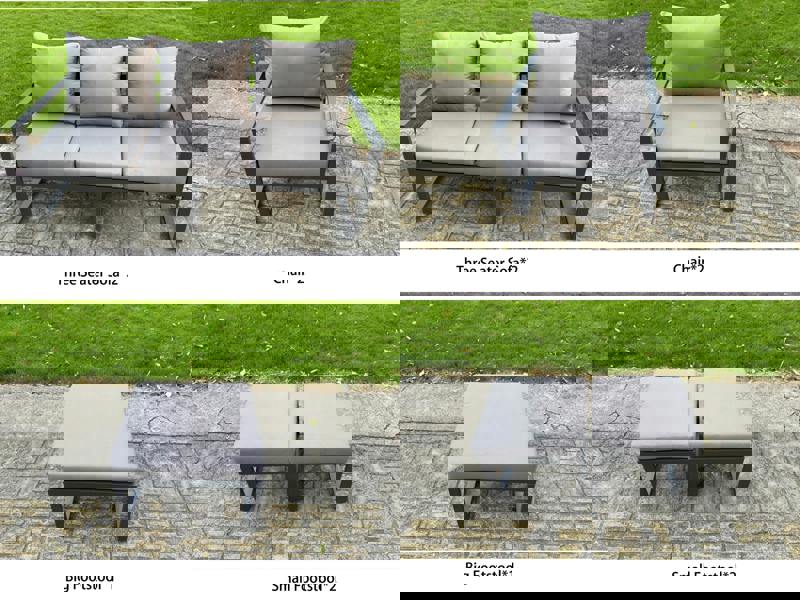 Fimous 11 Seater Aluminium Garden Furniture Set Set with Adjustable Rising Dining Table & 3 Footstools - Dark Grey