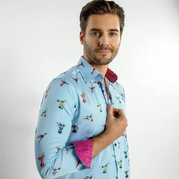 HUMMINGBIRD STRIPED PRINT SHIRT – Premium Men's Patterned Shirt by Claudio Lugli | Bold Design, Tailored Fit, Best Printed Shirts