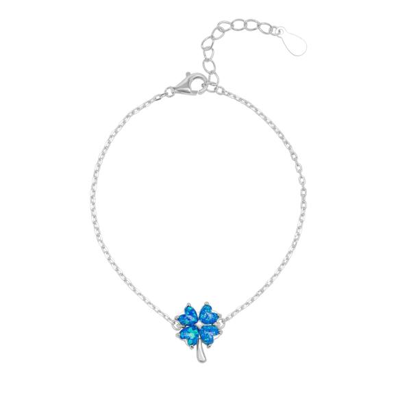 Spero London Blue Opal Clover Sterling Silver Bracelet