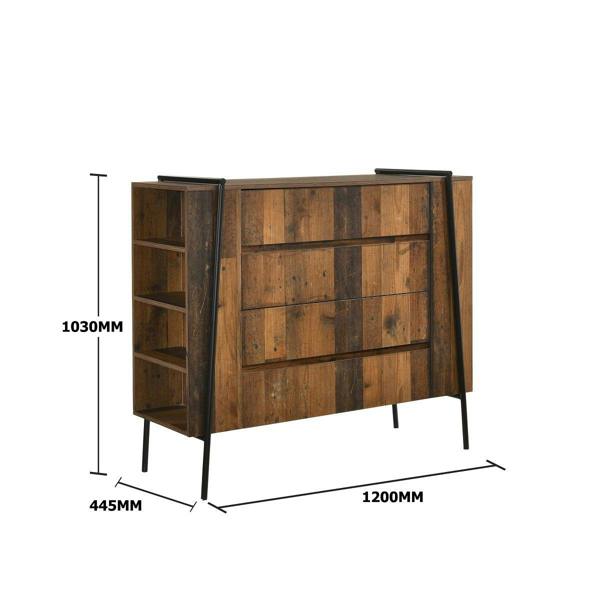 Timber Art Design Abbey Rustic Chest of Drawers 4 Drawer Bedroom Living Room Storage Industrial