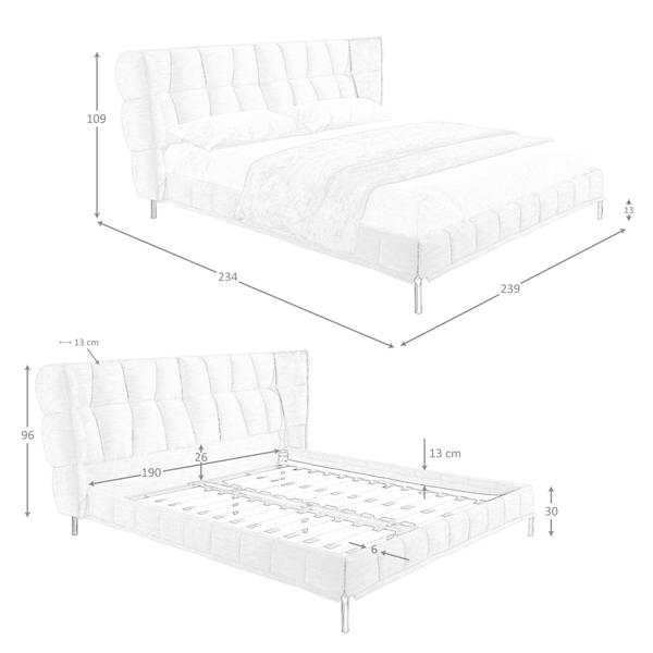 Angel Cerdá Light Bluish-grey Fabric Bed 7211