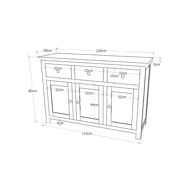 Cabinet Bits Padua Lacquered 3 Drawer 3 Door Sideboard Brass Drop Handle