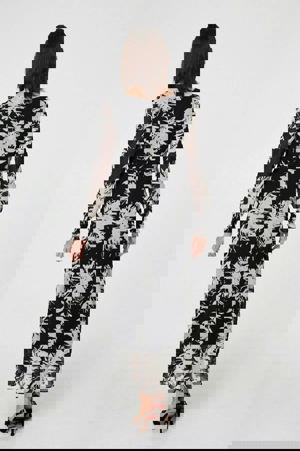 Black | Floral Tie Waist Layered Maxi Dress
