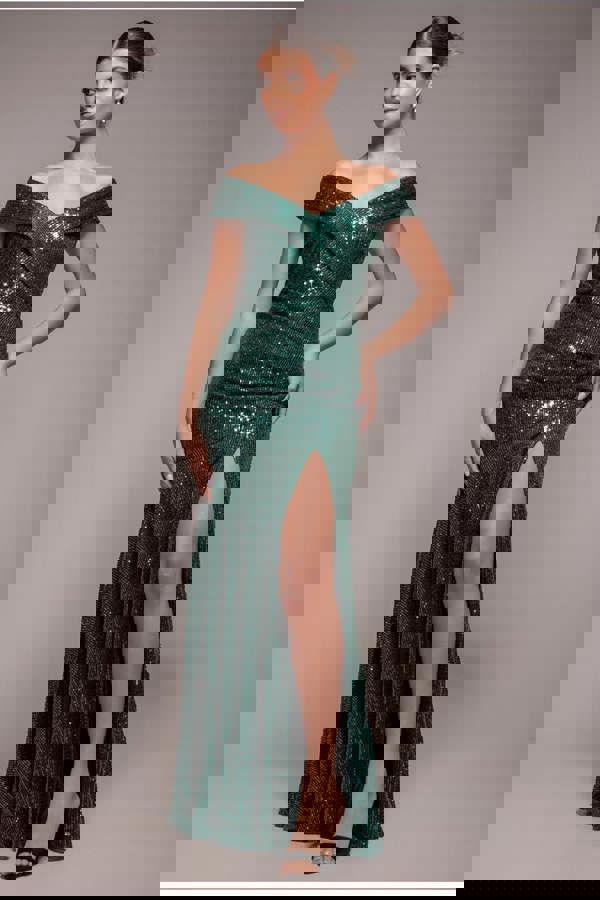 Bardot Sequin Pleated Maxi Dress - Emerald Green DR3643A
