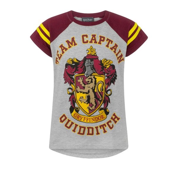 Harry Potter Girls Quidditch Team Captain Short-Sleeved T-Shirt - Grey/Red