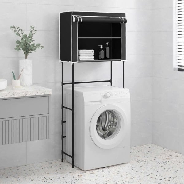 Berkfield 2-Tier Storage Rack over Laundry Machine Black 71x29.5x170.5 cm Iron
