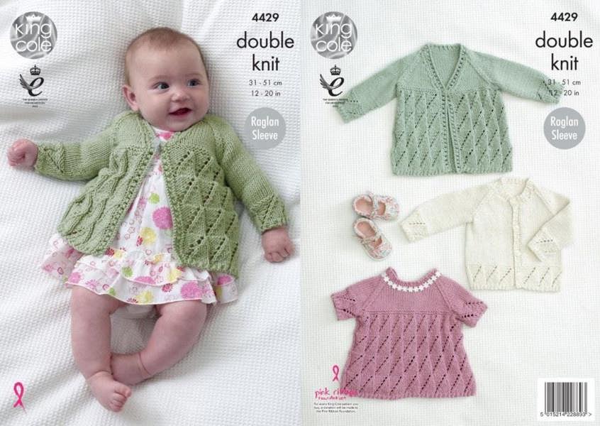 King Cole Cottonsoft Knitting Pattern 4429, Coats, Tops, Cardigans for Baby, 12 inch - 20 inch - Advanced