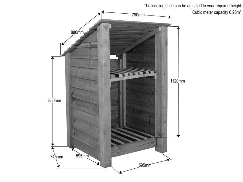 Arbor Garden Solutions Wooden Log Store with Shelf (Roof Sloping Back) W-79cm, H-126cm or 180cm, D-88cm