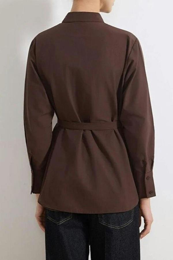 WOVCOR Cotton Fabric Woven Shirt with Belt and Collar Detail