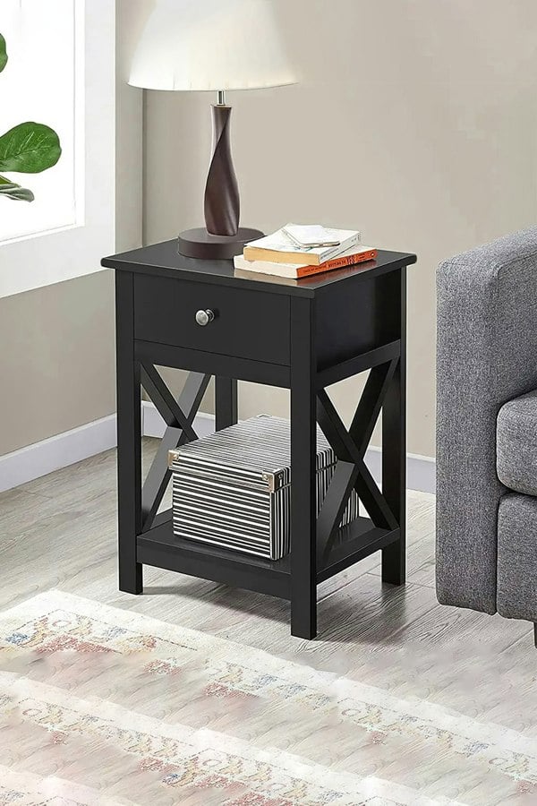 Living and Home 55.5cm H One Drawer Wooden  Bedside Table Night Stand with Shelf