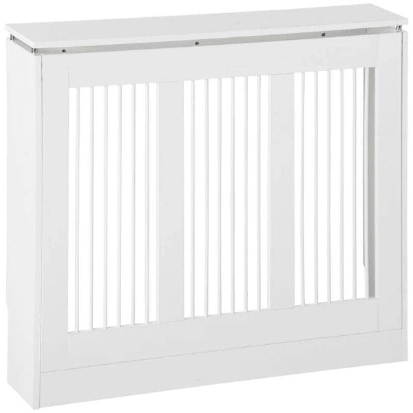 Bobobiy Radiator Cover Vertical Slatted Grille Heater Cover Top Shelf MDF Steel for Heat Circulation 90 x 18 x 84 cm White