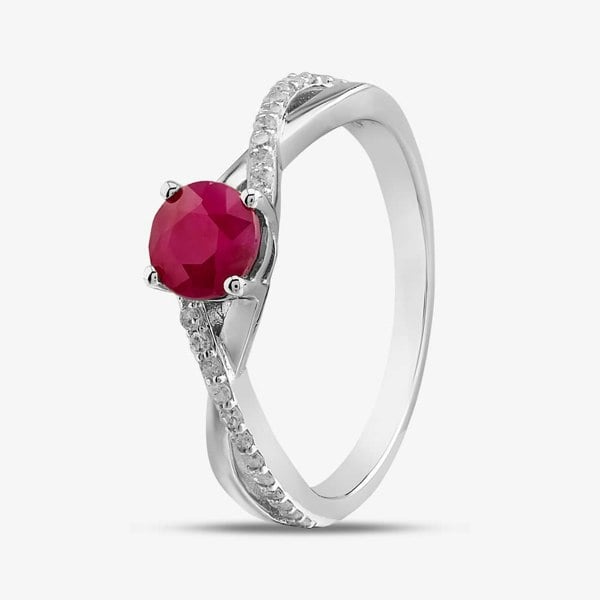 T. H. Baker 9ct White Gold Ruby & Diamond Crossover Ring OJR1703-R