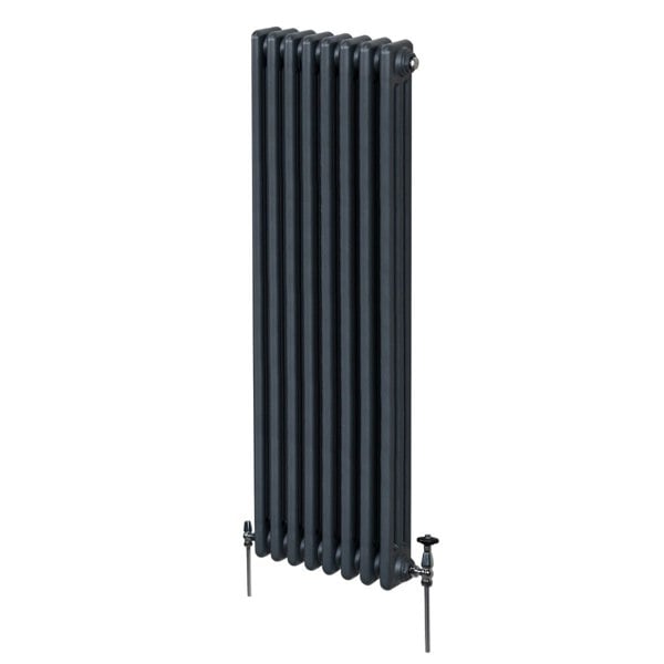 Traditional 3 column radiator in anthracite grey, 1800 x 382mm, featuring a sleek, vertical design with a smooth finish and visible valves