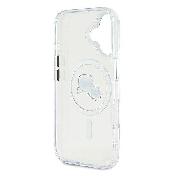 Karl Lagerfeld IML Karl & Choupette Head Metal Frame Case with MagSafe for iPhone 16 6.1" Clear - KLHMP16SHLSKCH