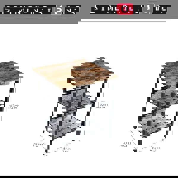 Modcraft Set of 2 Industrial Side Tables – Rustic Brown & Black Nightstands with Adjustable Mesh Shelves