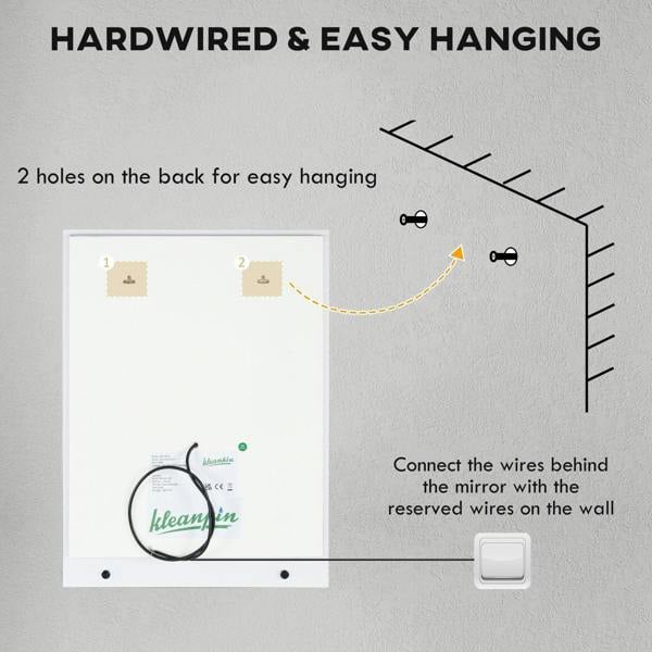 Wall-mount wiring diagram for illuminated bathroom mirror with back holes