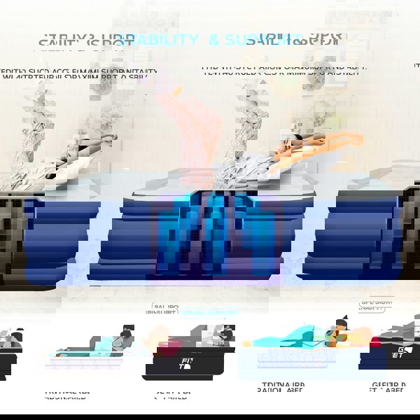 Get Fit Blow Up Air Bed with Built In Electric Pump- Free Pillow - Elevated Air Mattress - King