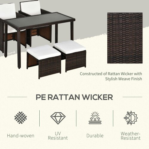 Wyld Haus Nevani Rattan Brown 2 Seater Cube Garden Dining Set With Armchairs Stools And Rectangular Glass Table