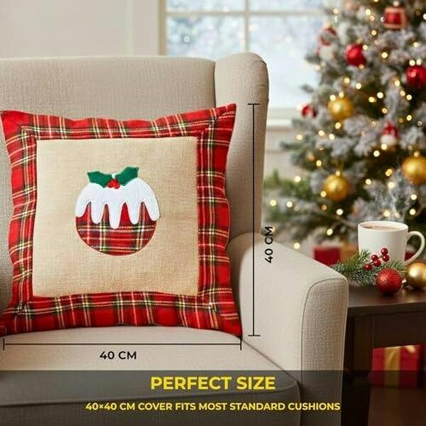 Shatchi 40x40cm 40x40cm Christmas Pudding Cushion Cover in Brown Hessian and Non-Woven Fabric