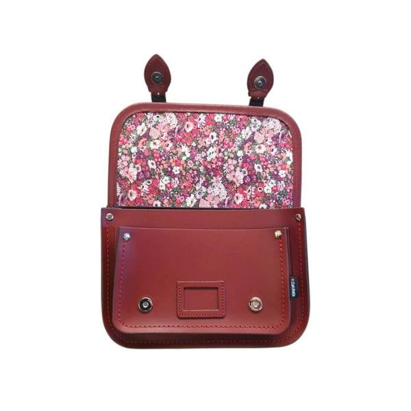 Zatchels Floral Lined Leather Midi Satchel - Oxblood