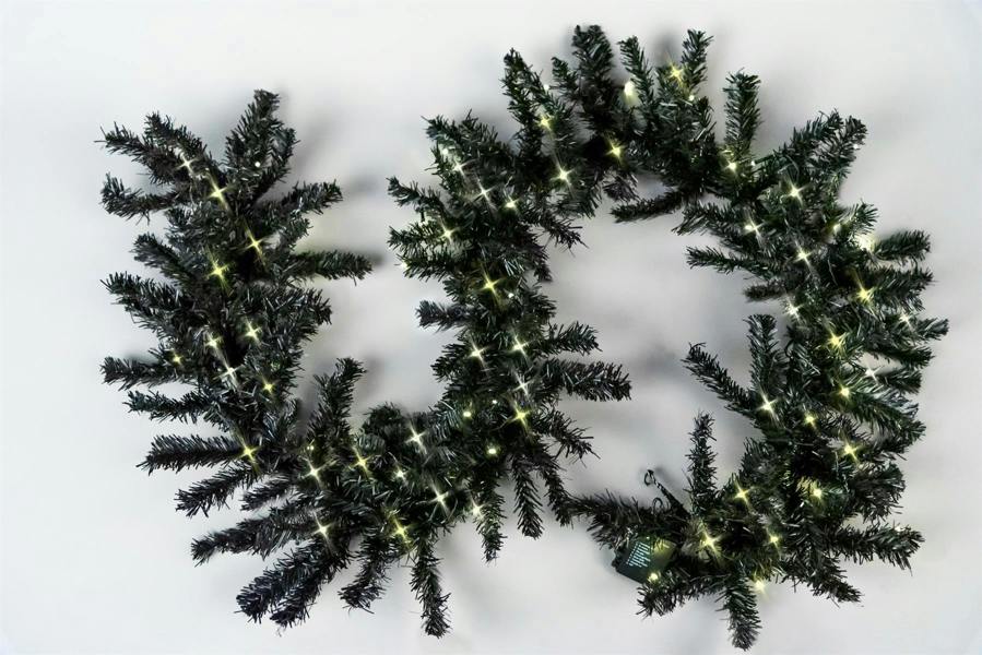 2m Black Alaskan Pine Pre-Lit Christmas Garland with Warm White LEDs for Indoor or Outdoor Display image 1