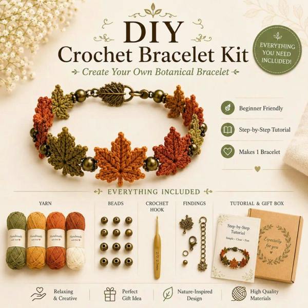 Leaper Natural Botanical-Themed DIY Crochet Bracelet Kit