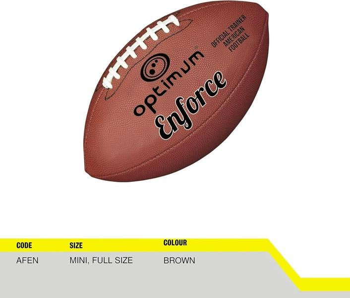 Brown Optimum Enforce American football above product info panel, code AFEN - Optimum