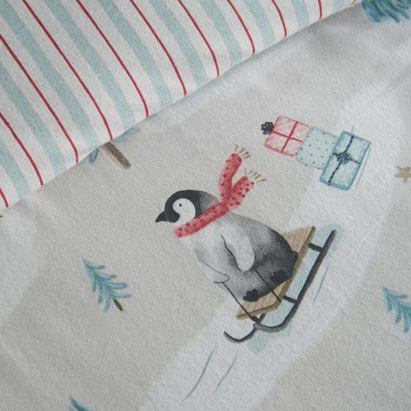 Catherine Lansfield Brushed Christmas Penguins Cotton Reversible Duvet Cover Set Green