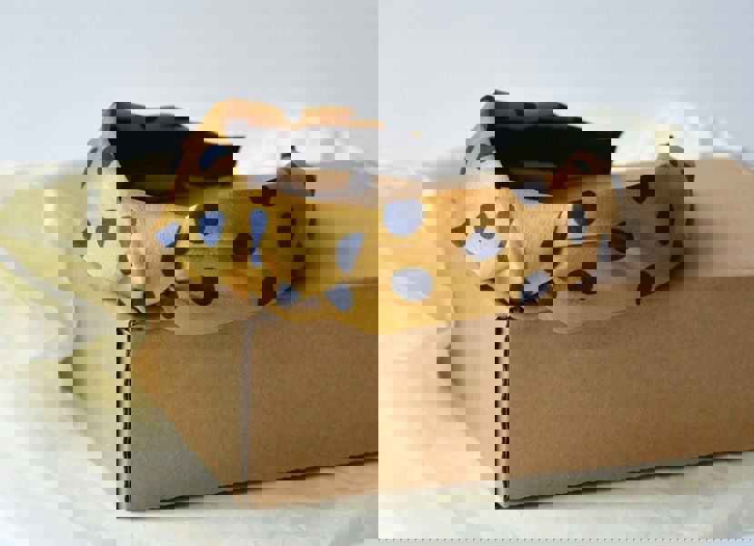 Antonia York Mustard Yellow with Navy Spot Silky Twisted Knot Rigid Headband