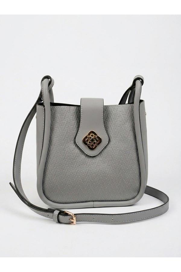 Ines Woven Panel Crossbody Bag - Grey
