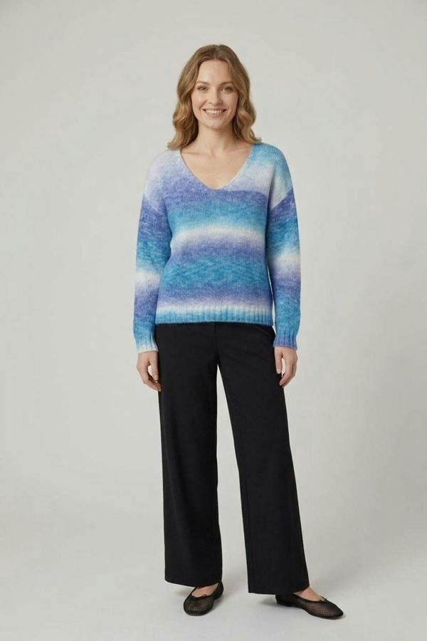Blue | Rainbow Print Drop Shoulder Slim Jumper