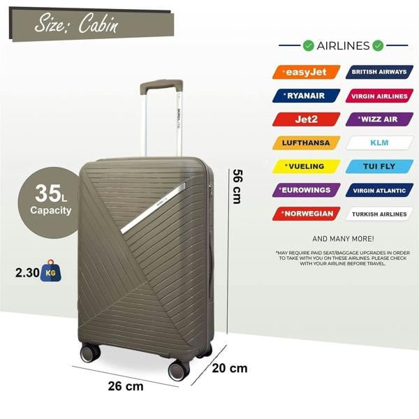 Infinity Luggage Robust PP Hard Shell 8 Wheels Luggage Travel Holiday Cabin Suitcase Set