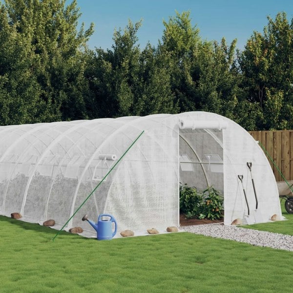 Berkfield Greenhouse with Steel Frame White 56 m�__ 14x4x2 m