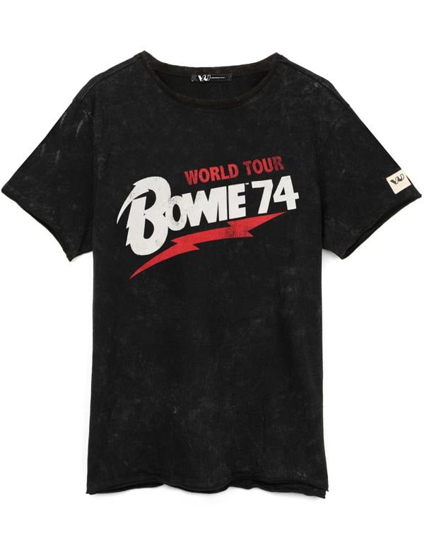 David Bowie Mens Black World Tour Graphic Short Sleeved T-Shirt