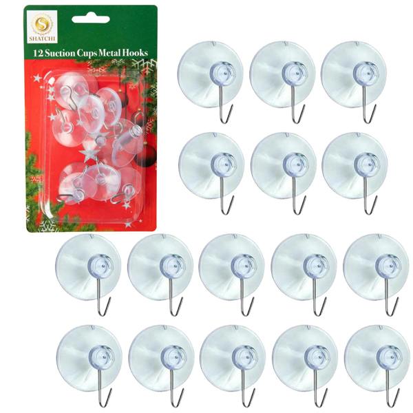 33mm 12 Pack Suction Cup Metal Hooks for Smooth Surfaces, Reusable Clear Hold image 2