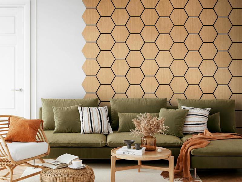 Fuse Acoustic Wooden Hexagon Wall Panel in Natural Oak