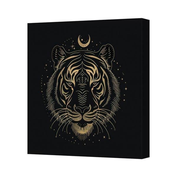 Benjamin Tate Design Gold Tiger Head Canvas Art Print With Moon And Stars UK Handmade