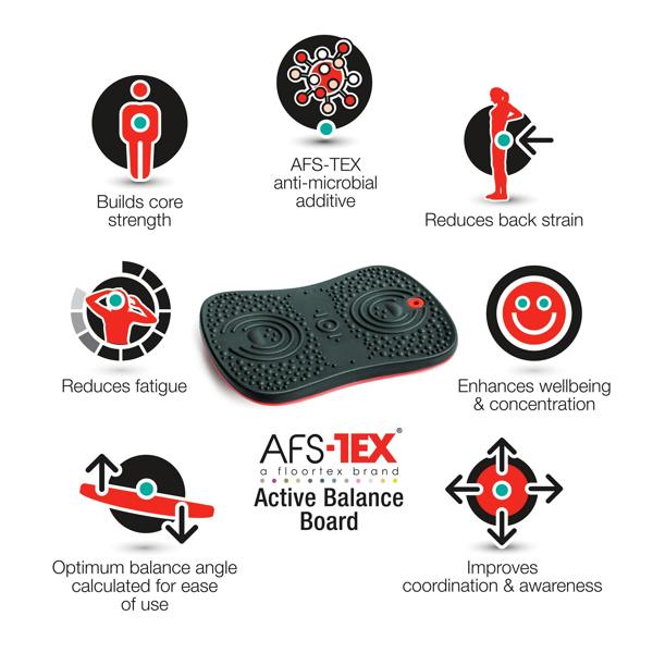Floortex AFS-TEX® Active Anti-Microbial Exercise Wobble Balance Board - 35 x 50cm - Black