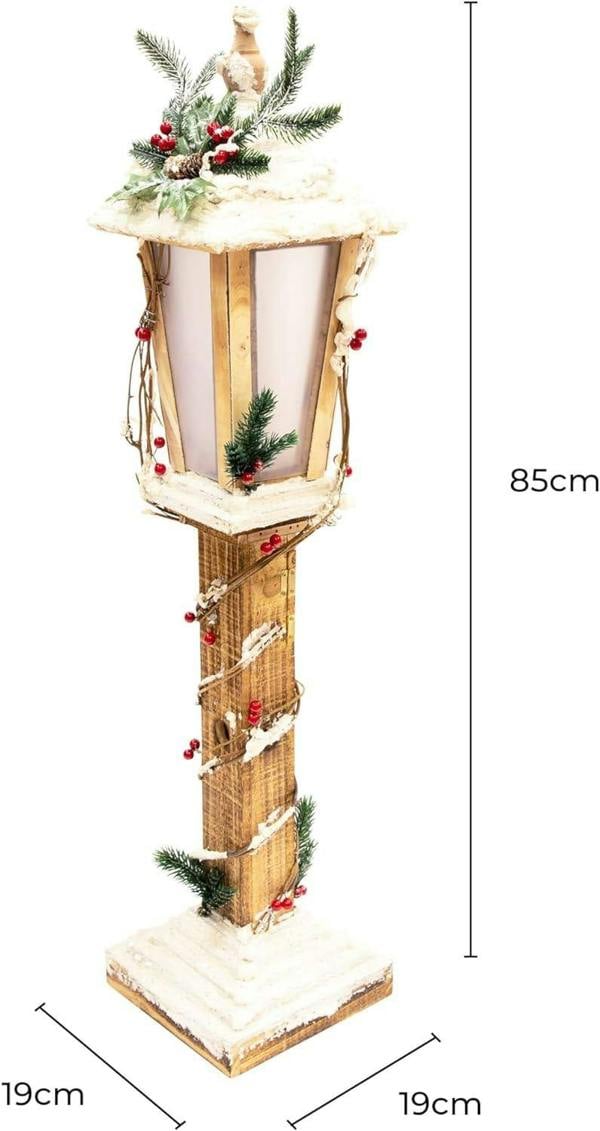 85cm Wooden Snow Covered Lamppost Warm White Rotating Star LED Indoor Christmas Decoration image 5